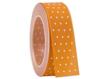 Dekoračná balvnená stuha 40mm bodkovaná - oranžová