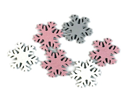 Drevená ozdoba vločka biela 3cm - sivá