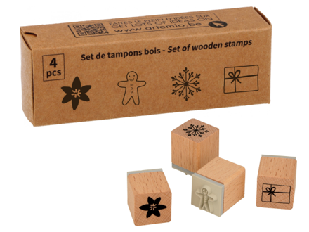 Drevené mini pečiatky ARTEMIO 4ks - Woodsy Christmas - vianočné