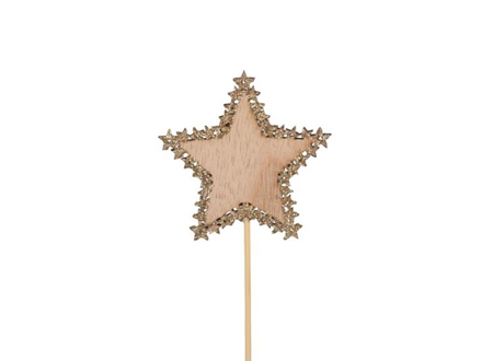 Drevený vianočný zápich na špajli 30cm - trblietavá hviezda