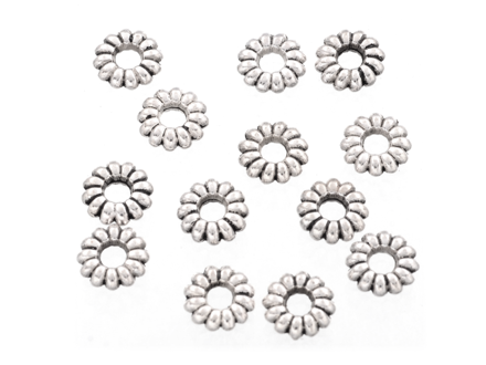 Kovové korálky - medzikusy 6,5mm 10ks - ploché margaréty antické strieborné