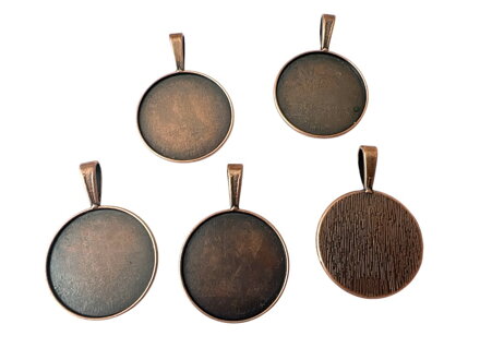 Kovové lôžka prívesky na živicu a cabochon 5ks 25mm - medený kruh s pevným závesom
