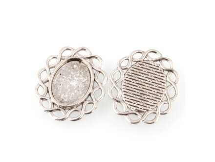 Kovové lôžko na živicu a cabochon 18x8mm ovál - zapletaný okraj