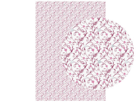 Kreatívny papier biely A4 s metalickou potlačou - srdiečka a ornamenty - ružové