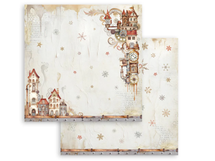 Obojstranný scrapbookový papier 30x30cm - snehové vločky a domčeky