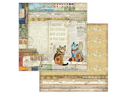Obojstranný vianočný scrapbook papier 30,5cm - vianočné mačky