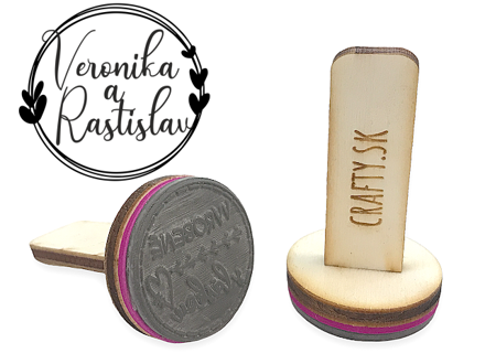 Personalizovaná svadobná pečiatka s drevenou rúčkou 30mm - motív 14