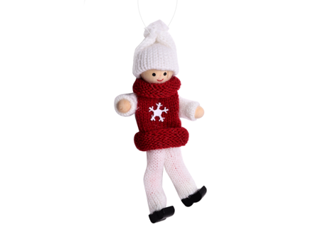 Pletený vianočný chlapček závesný 13cm - bielo bordový