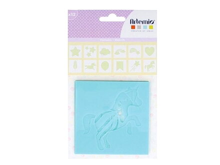 Sada 12ks plastových šablón 9x9cm - Magic - jednorožce