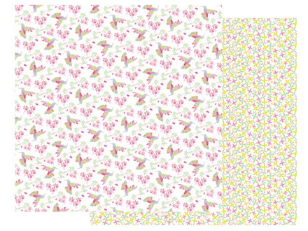 Scrapbookový papier 30x30cm - kolibrík a kvety