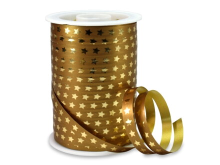 Špirálovacia stužka CHRISTMAS STAR 10mm - medená s hviezdičkami