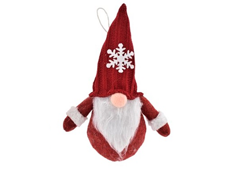 Štrikovaný vianočný škriatok červený 20cm - s vločkou