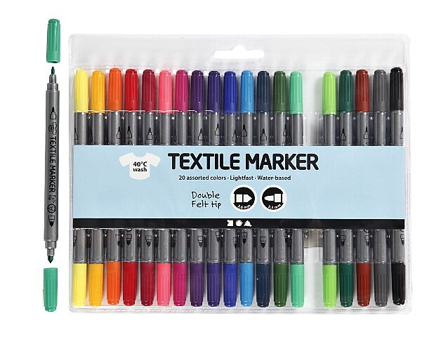 Fixy na textil s 2 hrotmi - sada 20ks - sýte farby
