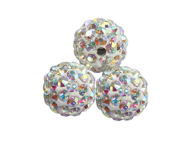 Korálky shamballa 10mm - bieleAB efekt 4ks