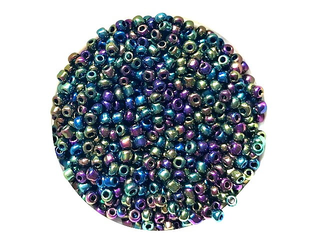 Korálky Rokajl 2mm 20g - metalické - tmavé dúhové