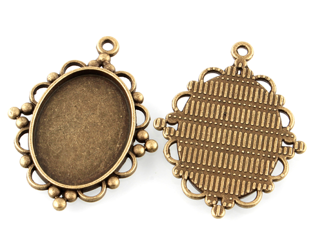 Kovové lôžka na živicu a cabochon 25x18mm 3ks antické bronzové - ozdobný ovál