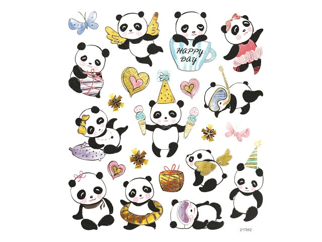 Kreatívne nálepky strieborné - pandy