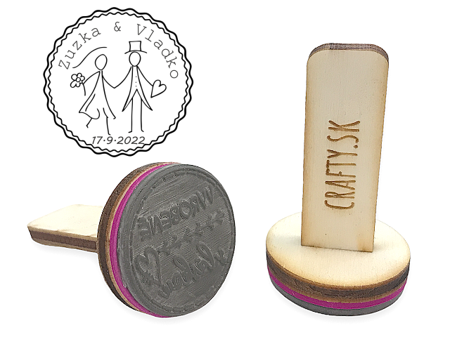 Personalizovaná svadobná pečiatka s drevenou rúčkou 40mm - motív 2
