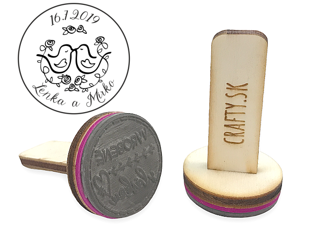 Personalizovaná svadobná pečiatka s drevenou rúčkou 40mm - motív 4