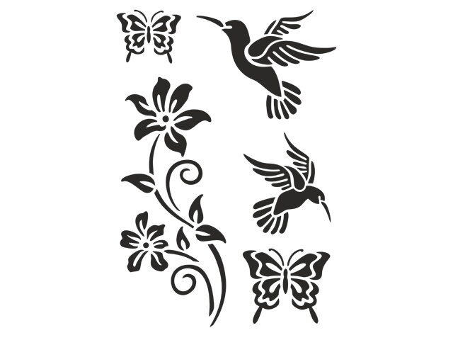 Šablóna A4 - Kolibrík, kvet a motýle