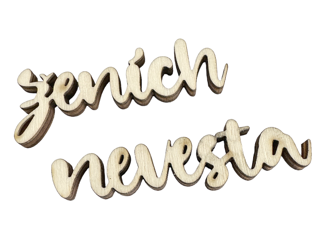 Sada 2ks dýhových výrezov, nápisov 6cm - ženích a nevesta