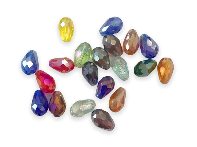Sklenené korálky 10ks brúsené slzy 12mm - mix farieb
