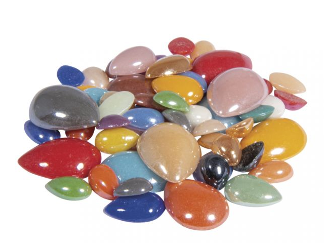Sklenené mozaikové kamienky kvapky 180g - mix veľkostí