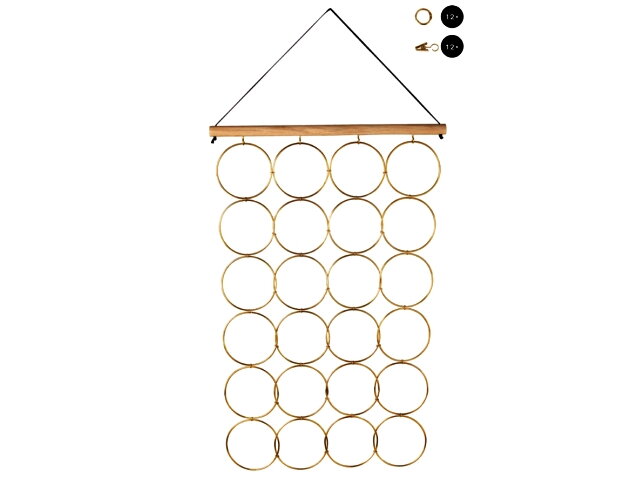 Závesný adventný kalendár/vešiak 63cm - zlaté kruhy so štipcami