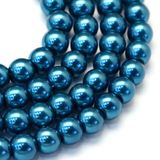 Sklenené korálky perleťové 6mm cca 70ks - petrolejovo modré