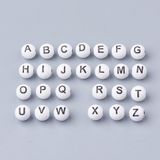Plastové korálky abeceda biele guličky 8mm - 20g