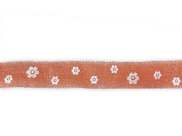 Bavlnená stuha 25mm s plastickými kvetmi - oranžová