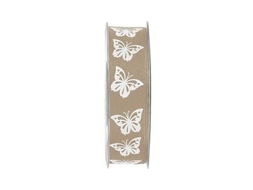 Bavlnená stuha 25mm s plastickými motýľmi - béžová