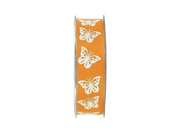 Bavlnená stuha 25mm s plastickými motýľmi - pastelovo oranžová