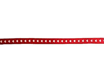 Dekoračná saténová stužka 10mm - červená so srdiečkami