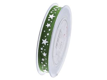 Dekoračná vianočná stuha 15mm s hviezdičkami - zelená