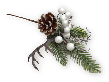 Dekoračná vianočná vetvička 30cm - biela kombinácia - šiška, bobule
