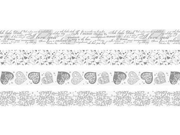 Dekoračné WASHI lepiace pásky 15mm 5m - strieborné ornamenty