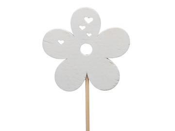 Dekoračný zápich s drevenou ozdobou 7cm - biely kvet