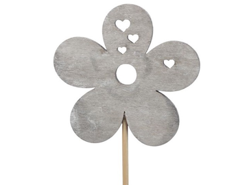 Dekoračný zápich s drevenou ozdobou 7cm - sivý kvet