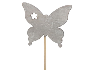 Dekoračný zápich s drevenou ozdobou 7cm - sivý motýľ