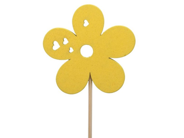 Dekoračný zápich s drevenou ozdobou 7cm - žltý kvet