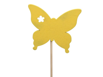Dekoračný zápich s drevenou ozdobou 7cm - žltý motýľ