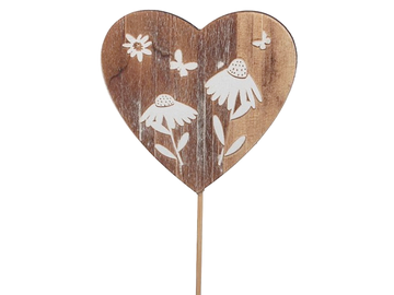 Dekoračný zápich s dreveným gravírovaným srdcom 8,5cm - prírodný