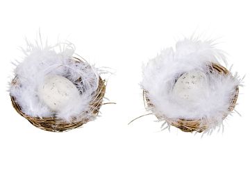 Dekoratívne mini hniezda 2ks s vajíčkom a pierkami