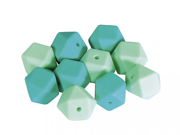 Detské silikónové korálky 14mm 10ks - mentolové hexagony