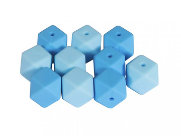 Detské silikónové korálky 14mm 10ks - modré hexagony