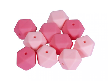 Detské silikónové korálky 14mm 10ks - ružové hexagony