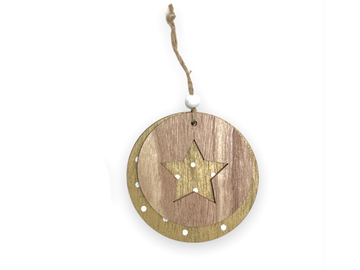 Drevená dekorácia 2v1 kruh s bodkami a hviezdou - zlatá