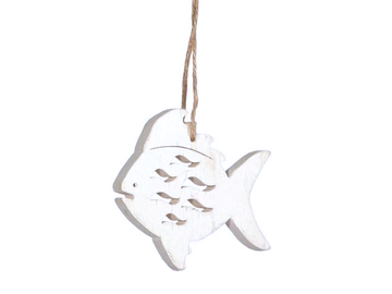 Drevená dekorácia 8cm - biela rybka