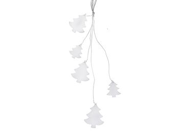 Drevená závesná girlanda s 5 ozdobami 50cm - biele stromčeky